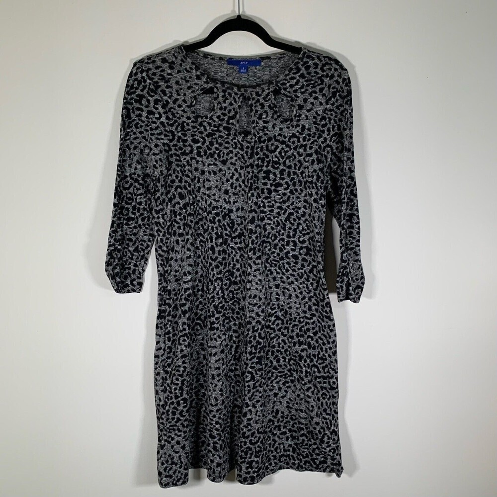 Apt 9 Dress Women’s Small Black Grey Cheetah Print Cutout Neckline 3/4 Sleeve